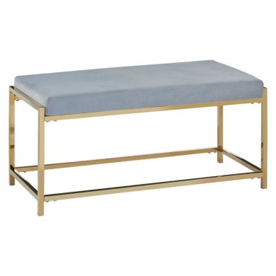Allure Velvet Upholstered Dining Bench In Powder Blue With Gold Frame