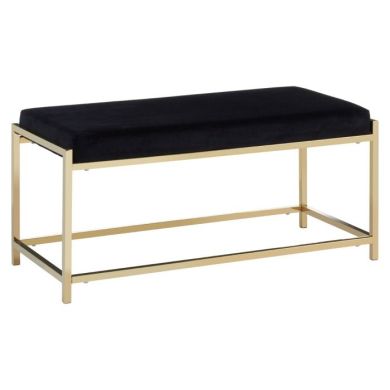 Allure Velvet Upholstered Dining Bench In Black With Gold Frame