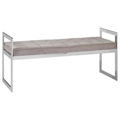 Allure Velvet Upholstered Button Tufted Dining Bench In Mink With Silver Frame