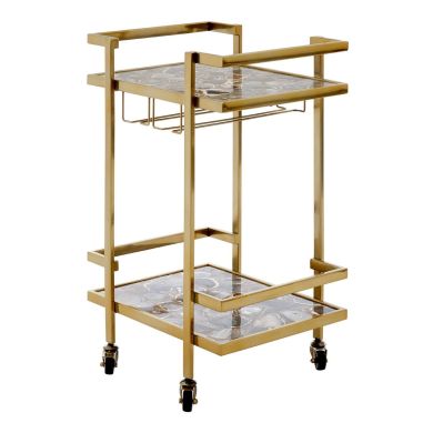 Vita Agate Top Drinks Trolley With Gold Metal Frame