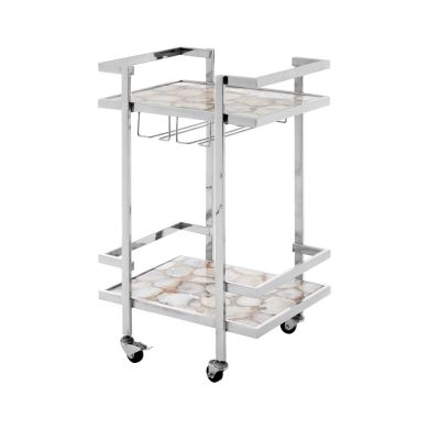 Vita Agate Top Drinks Trolley With Silver Metal Frame