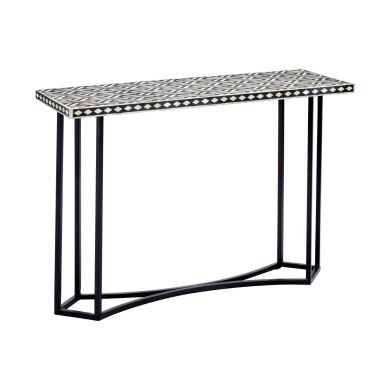 Boho Sheesham Wood Console Table In Black With Metal Frame