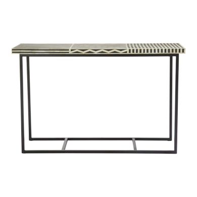 Boho Mango Wood Console Table In Black With Metal Frame