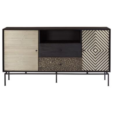 Boxworth Mango Wooden Sideboard In Black With 2 Doors And 2 Drawers