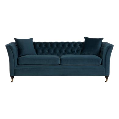 Sabrina Velvet Fabric 3 Seater Sofa In Midnight Blue
