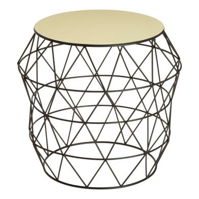 Calixtus Round Metal Side Table In Ivory With Black Metal Frame