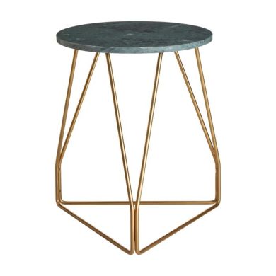 Cadfan Round Marble Top Side Table In Green With Gold Metal Legs