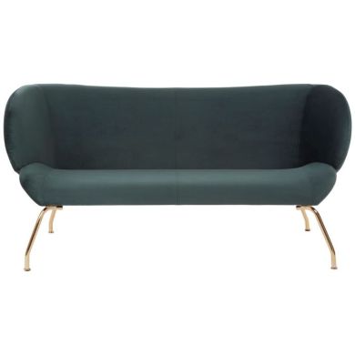 Kalare Fabric 2 Seater Sofa In Green With Gold Metal Legs