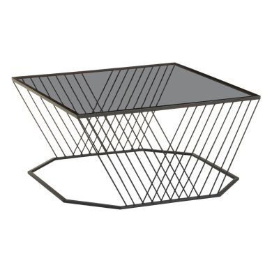 Trento Rectangular Black Glass Top Coffee Table With Metal Base