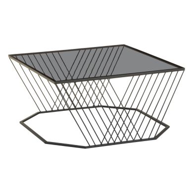 Trento Rectangular Black Glass Top Coffee Table With Metal Base