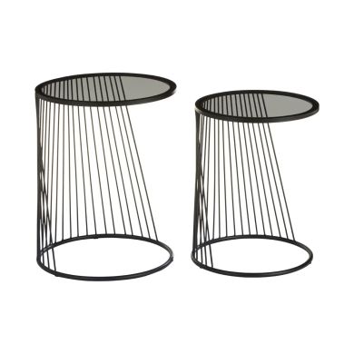 Trento Black Glass Top Set Of 2 Side Tables With Slim Black Frame