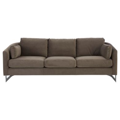 Farai Velvet 3 Seater Sofa In Grey With Stainless Steel Legs