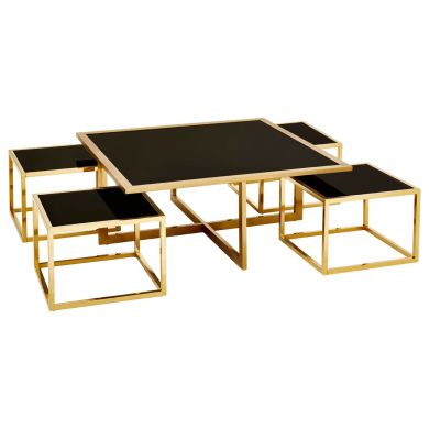 Horizon Glass Coffee Table In Black With Gold Stainless Steel Base