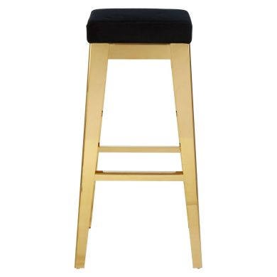 Horizon Velvet Bar Stool In Black With Gold Stainless Steel Legs