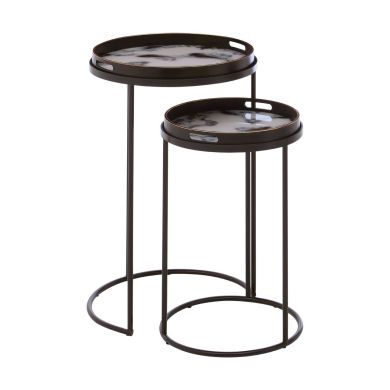 Celina Marble Effect Glass Top Nest Of 2 Tables With Black Frame