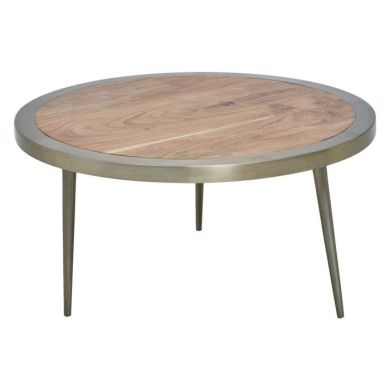 Arica Round Wooden Coffee Table In Natural With Gold Aluminium Legs