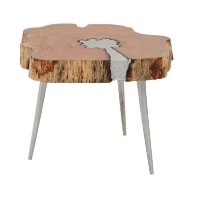 Arica Wooden Coffee Table In Natural With Silver Aluminium Legs