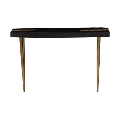 Asamra Acacia Wood Console Table In Black With Gold Metal Legs