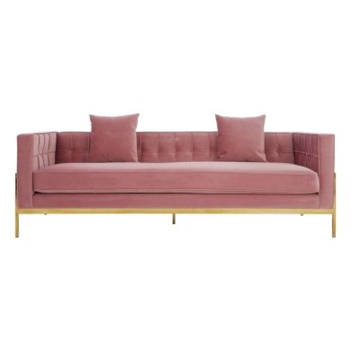 Raisie Velvet 3 Seater Sofa In Pink With Gold Metal Frame
