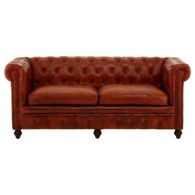 Barker Genuine Leather 3 Seater Sofa In Tan With Natural Wooden Legs