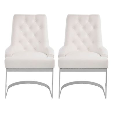Amberley Ivory Linen Fabric Dining Chairs With Silver Frame In Pair