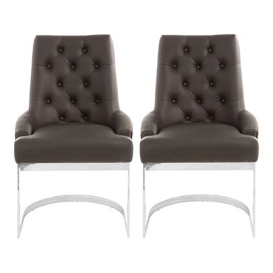 Amberley Black Faux Leather Dining Chairs With Silver Base In Pair