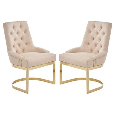 Amberley Natural Linen Fabric Dining Chairs With Gold Frame In Pair