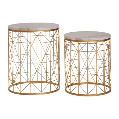 Avantis Round Marble Top Set Of 2 Side Tables With Gold Frame