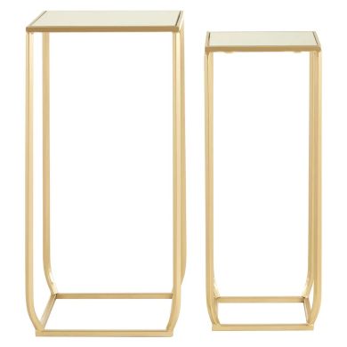 Avantis Square Cuboid Marble Set Of 2 Side Tables With Gold Frame