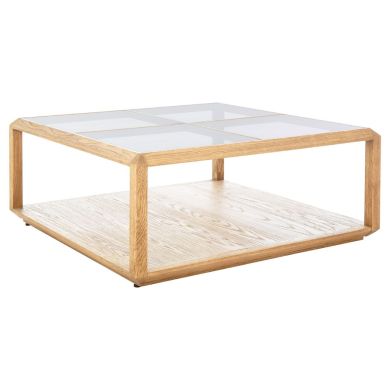 Salvar Clear Glass Coffee Table With Brown Wooden Base