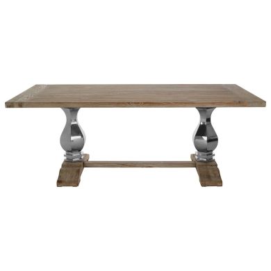 Richmond Pine Wood Dining Table In Whitewash With Metallic Silver Supports