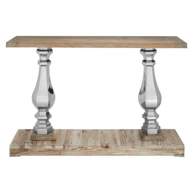 Richmond Pine Wood Console Table In Brown With Pillar Base