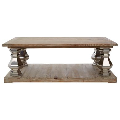Richmond Pine Wood Coffee Table In Whitewash With Metallic Silver Supports