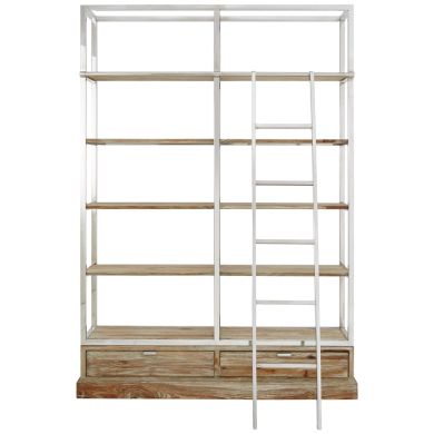 Richmond Wooden Display Unit With Ladder In Brown With Silver Frame