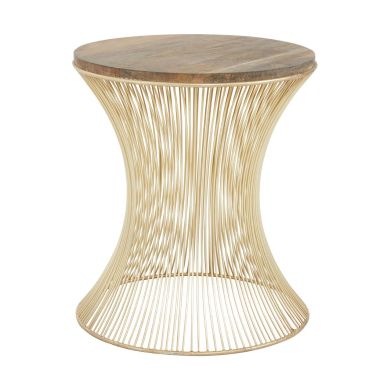 Mahomet Round Wooden Side Table With Gold Metal Frame