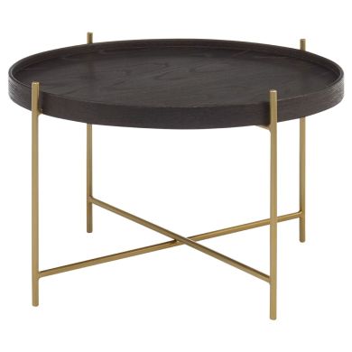 Lino Medium Wooden Side Table In Black With Gold Slender Frame
