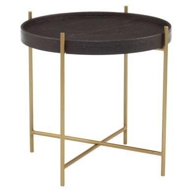 Lino Wooden Side Table In Black With Gold Slender Frame