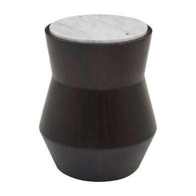 Lino Small Marble Top Drum Side Table In Black