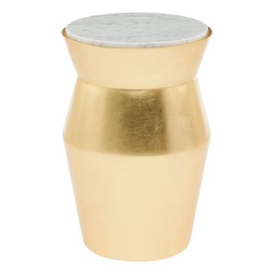 Lino Large White Marble Top Drum Side Table In Gold
