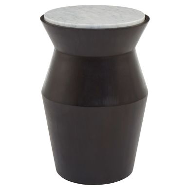 Lino Large Marble Top Drum Side Table In Black