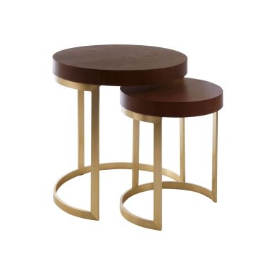 Villi Wooden Nest Of 2 Tables In Walnut With Gold Metal Legs