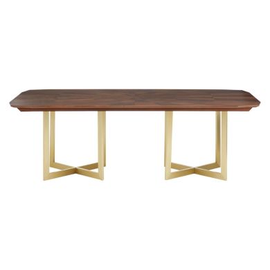 Villi Wooden Dining Table In Walnut With Gold Metal Legs