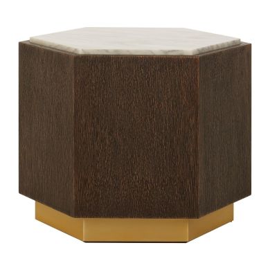 Villi Large Marble Top Side Table In Brown With Gold Metal Base