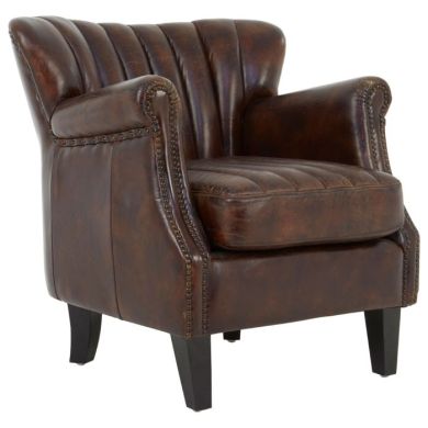 Victor Winged Leather Armchair In Brown With Black Legs