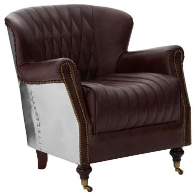 Victor Faux Leather Armchair In Dark Brown With Silver Back