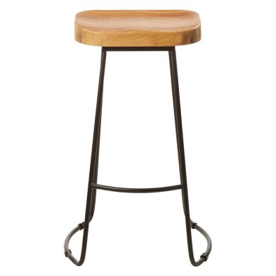 Lyon Wooden Bar Stool In Oak With Black Metal Frame