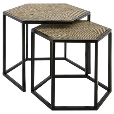 Balint Bamboo Set Of 2 Side Tables In Natural With Black Metal Frame