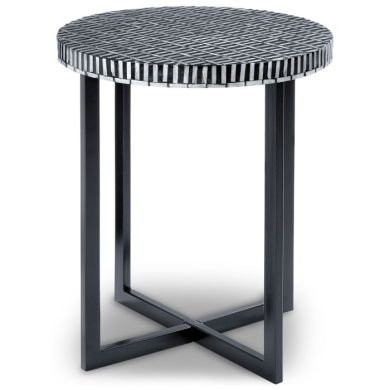Benito Round Wooden Side Table In Black And White Tones