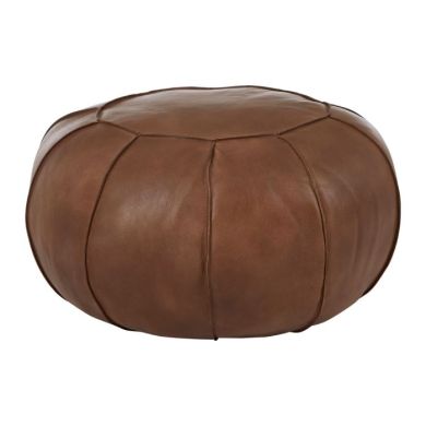 Bodmin Round Tactile Leather Upholstered Pouffe In Brown