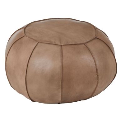 Bodmin Round Tactile Leather Upholstered Pouffe In Grey